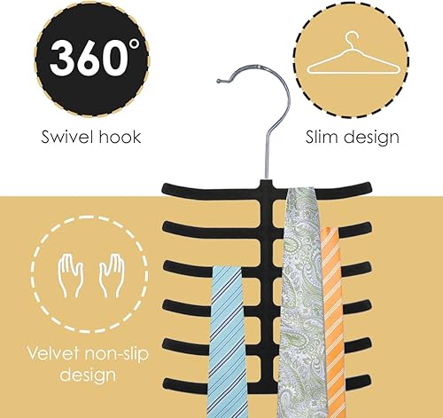 Miniatura 3 de Home Basics Organizador de corbata de terciopelo (paquete de 3), color negro