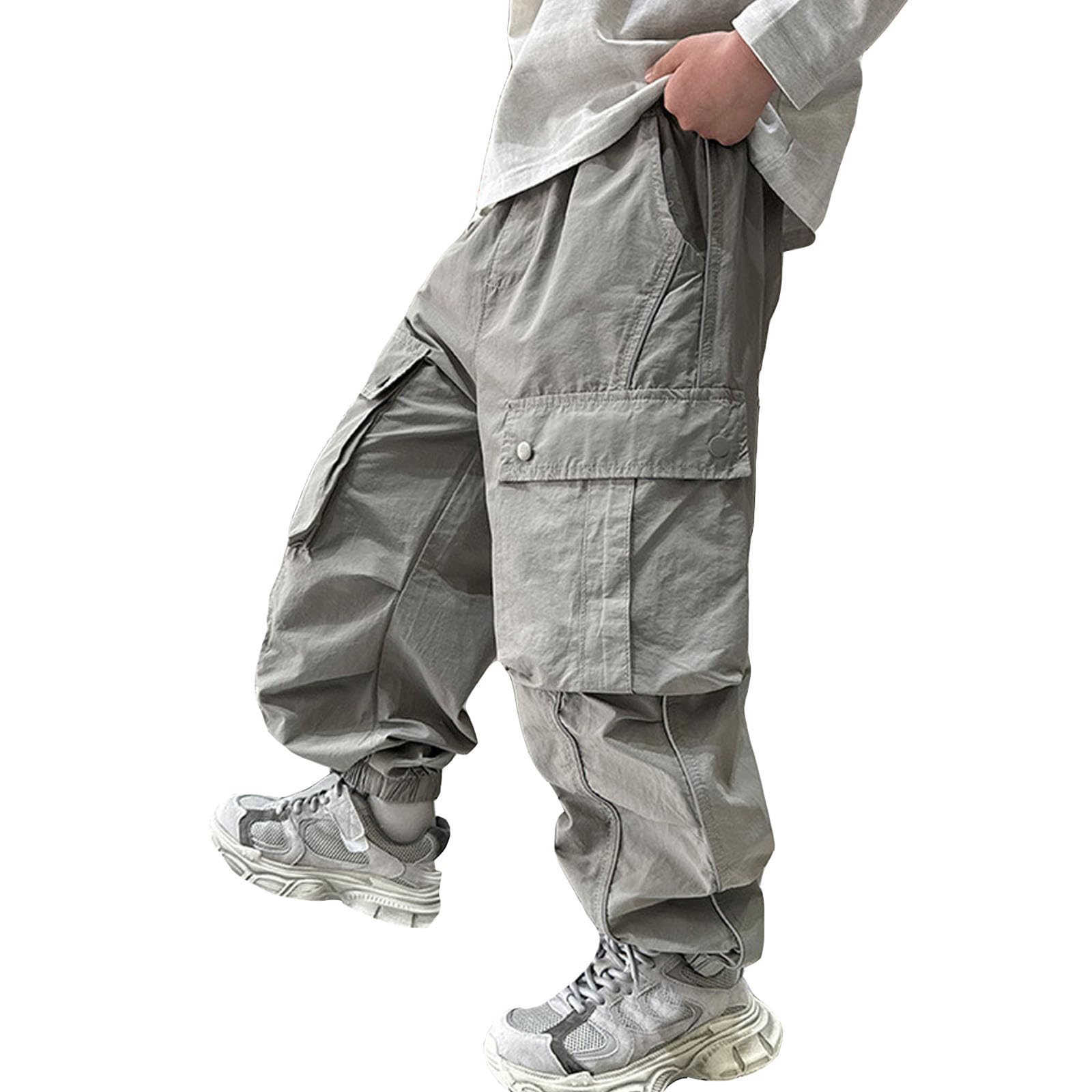 Genérico Pantalones Cargo Niño - Pantalones Cargo para Niños Informales De Cintura Alta con Cordón Holgados Bolsillos Ropa De Calle