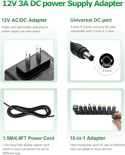Miniatura 2 de Adaptador de fuente de alimentación de 12 V 3 A 36 W ac/DC cargador AC 100V-240V a DC 12Volt 3amp Cable de alimentación 12V 2.5A 2A 1.5A 1.5A 1A