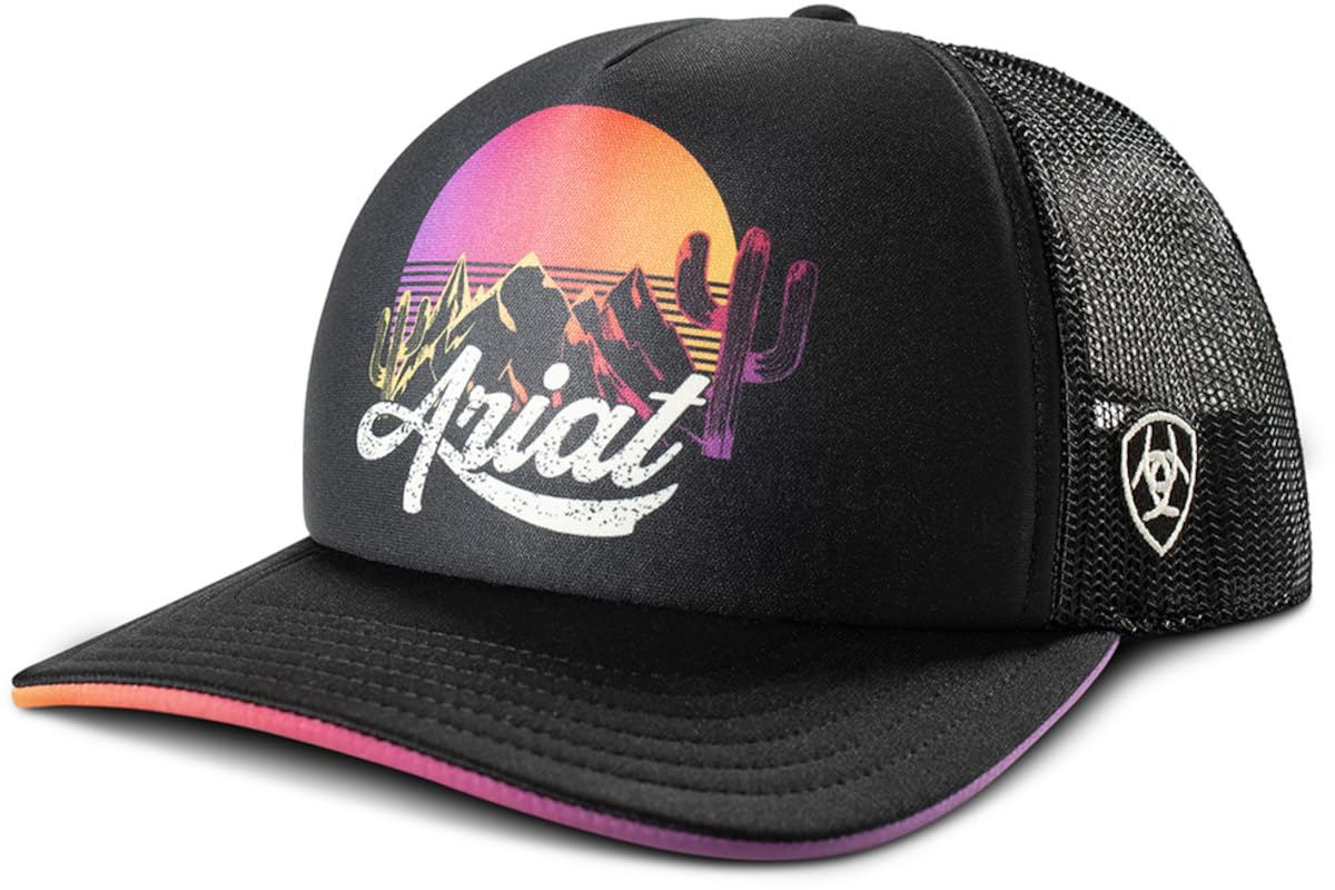 ARIAT Womens Cap Baseball Hat Sunset Desert Scene Black