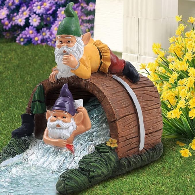 Decorative Downspout Extension Cute Gnomes Gutter Diverter & Splash Block Garden statue Fits 3x4 Gutter Downspout Prevents Mud & Puddles during the Summer Sculpture Decoration for Garden.