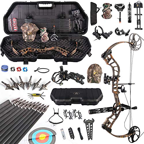 TOPOINT ARCHERY Daibow MOMENTOUS Compound Bow Package,CNC Milling Bow Riser,USA Gordon Composites Limb,BCY String,19"-30" Draw Length,19-70Lbs Draw Weight,IBO 320fps (Forest CAMO)