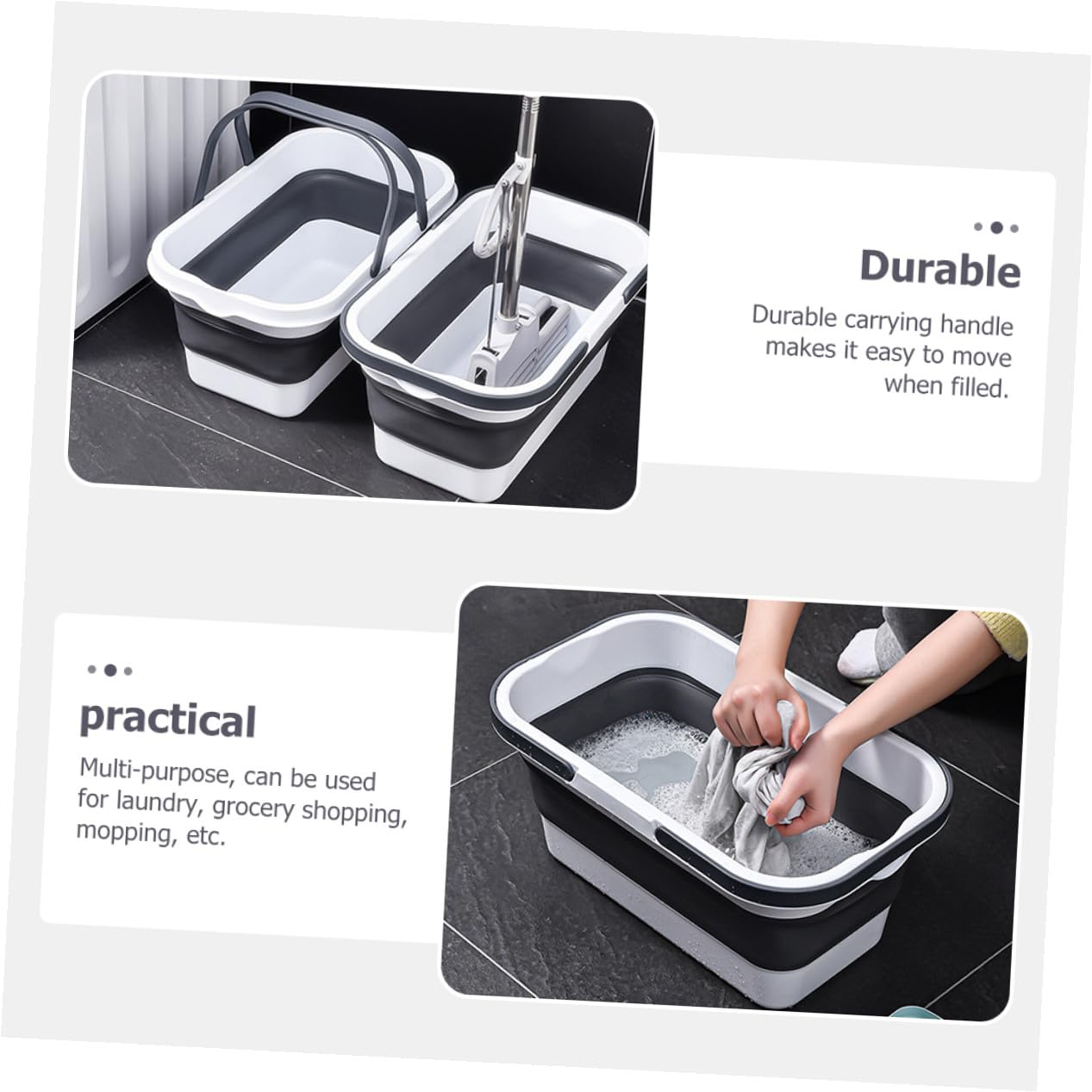 Secchio Pieghevole in Plastica per Mop Manico Ergonomico Resistente e Secchio Multiuso per Pulizia Pavimenti Pesca e Campeggio Facile da Trasportare e Conservare