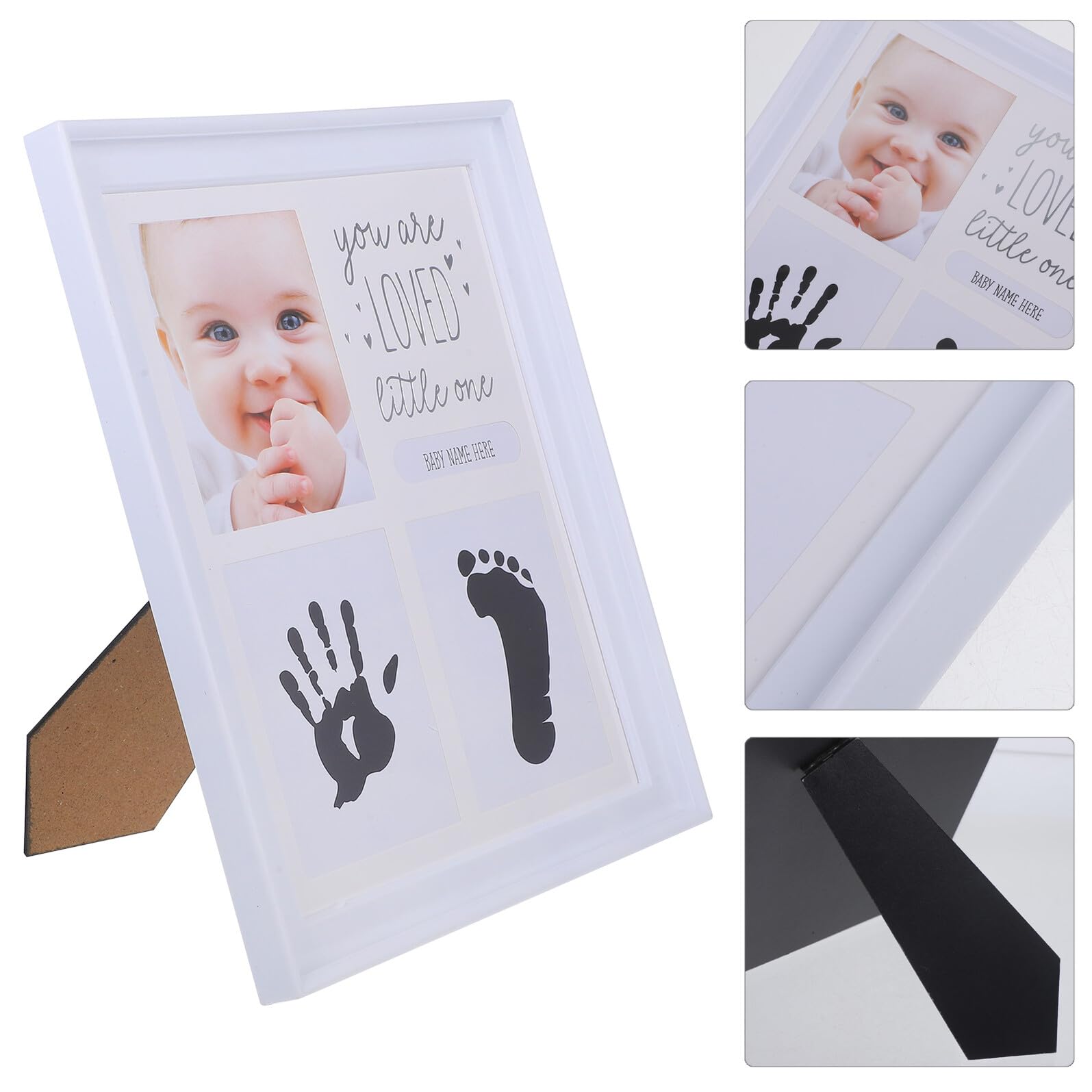 Marco de Fotos de Recuerdos para Recién Nacidos Huellas de Manos y Pies en Abs y Vidrio, Decoración de Escritorio para Álbumes de Bebés