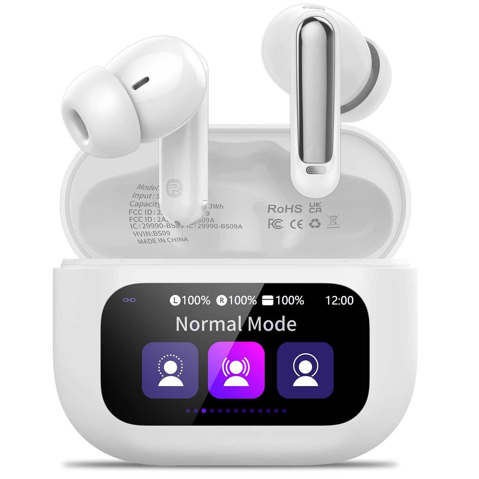 Touchscreen Bluetooth Kopfhörer, 2026 In Ear Kopfhörer Kabellos Bluetooth 5.4 mit ANC+ENC Noise Cancelling Mic, 48Std Spielzeit Tiefer Bass Earbud mit 5 EQ-Modi, IP7 Wasserdicht Ohrhörer Lichtschwarz