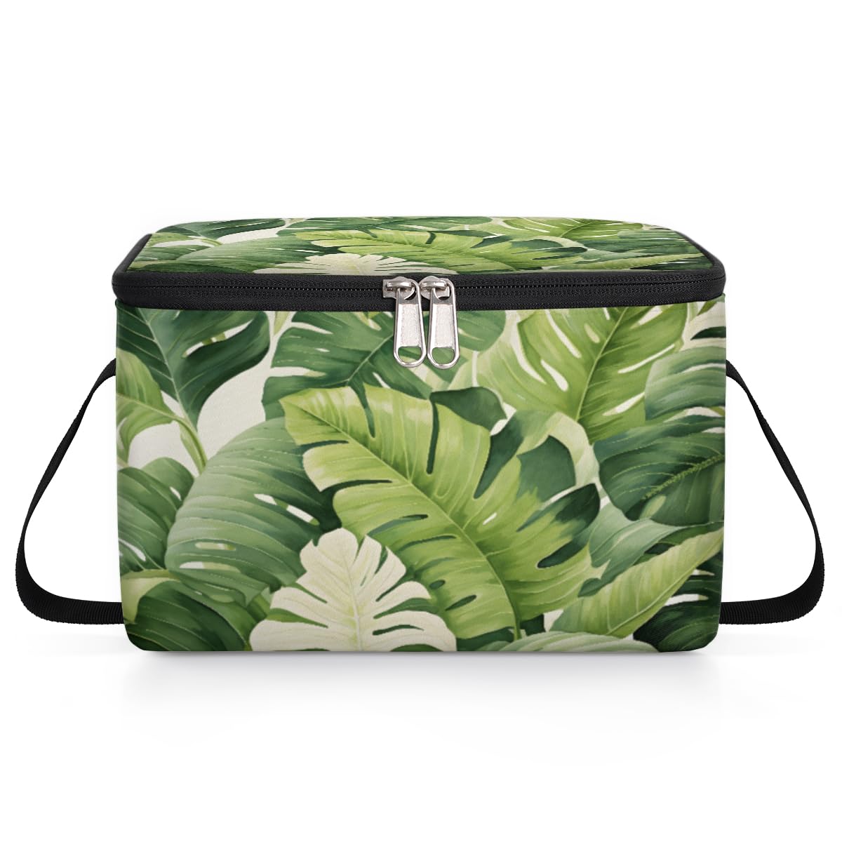GzLeyigou Summer Palm leaves Lunch Bags for Women Men 9 Cans, Hot & Cold Food Delivery Bag Insulated Grocery Bag Insulated Lunch Box Green Tropical Leaf Cooler Bag for Office Work Picnic Beach