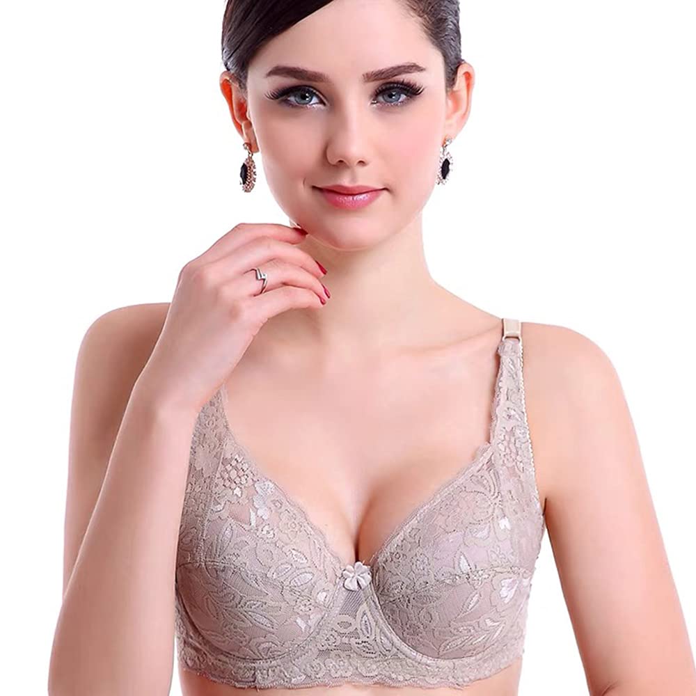 GANGCHENG Women's Sexy Floral Lace Plunge Bra Underwire Unlined Lingerie Bralette 38B