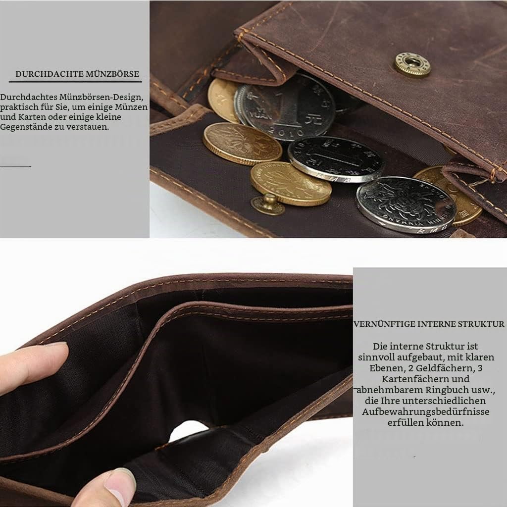 NOKTAI Viking Vegvisir Ledergeldbörse für Herren, Gravierte Kompass-Runen-Amulett-Geldbörse, Schlanke Bifold-Brieftaschen mit Großer Kapazität Geschenke für Ehemann, Vater