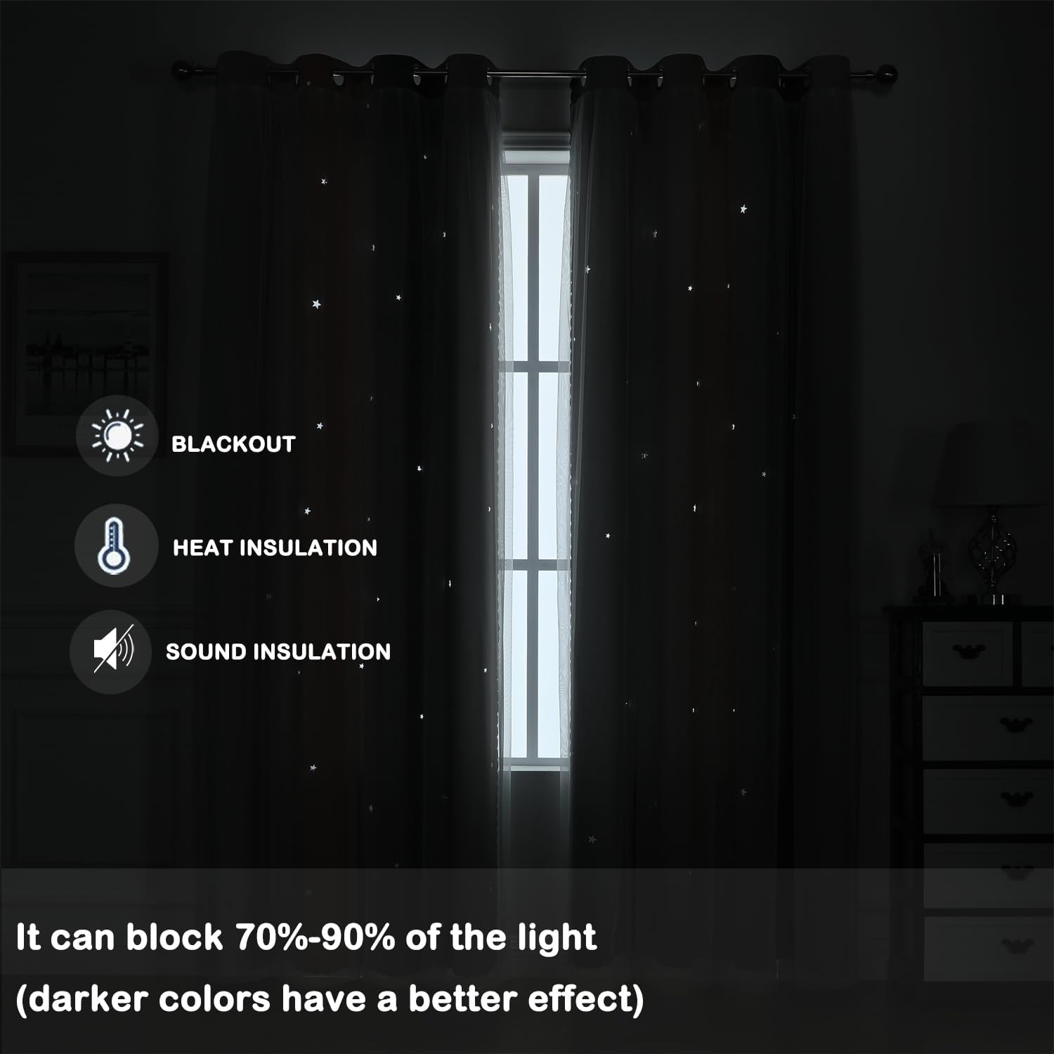 Pink Ombre Curtains for Bedroom Rainbow Blackout Curtains Double Layer Star Curtains for Kids and Nursery Girls Room Decorations