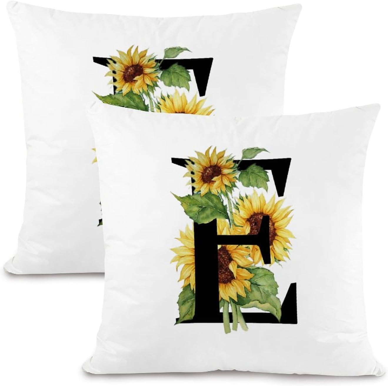 Set of 2 Sunflower Letter E Initial Monogram Pillow Covers 22x22in Farmhouse Canvas Cushion Covers Outdoor for Couch Chair Home Decor for Family Friends