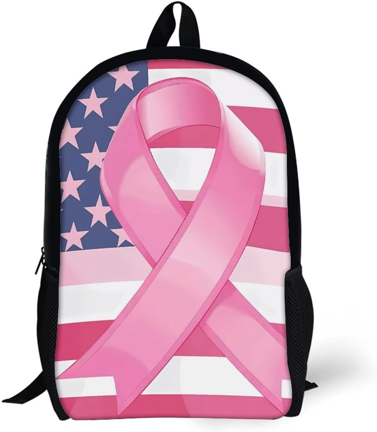 Ribbon Breast Cancer Awareness Flag Laptop Backpack for Men Women 17 Inch Shoulder Bag Travel Daypack