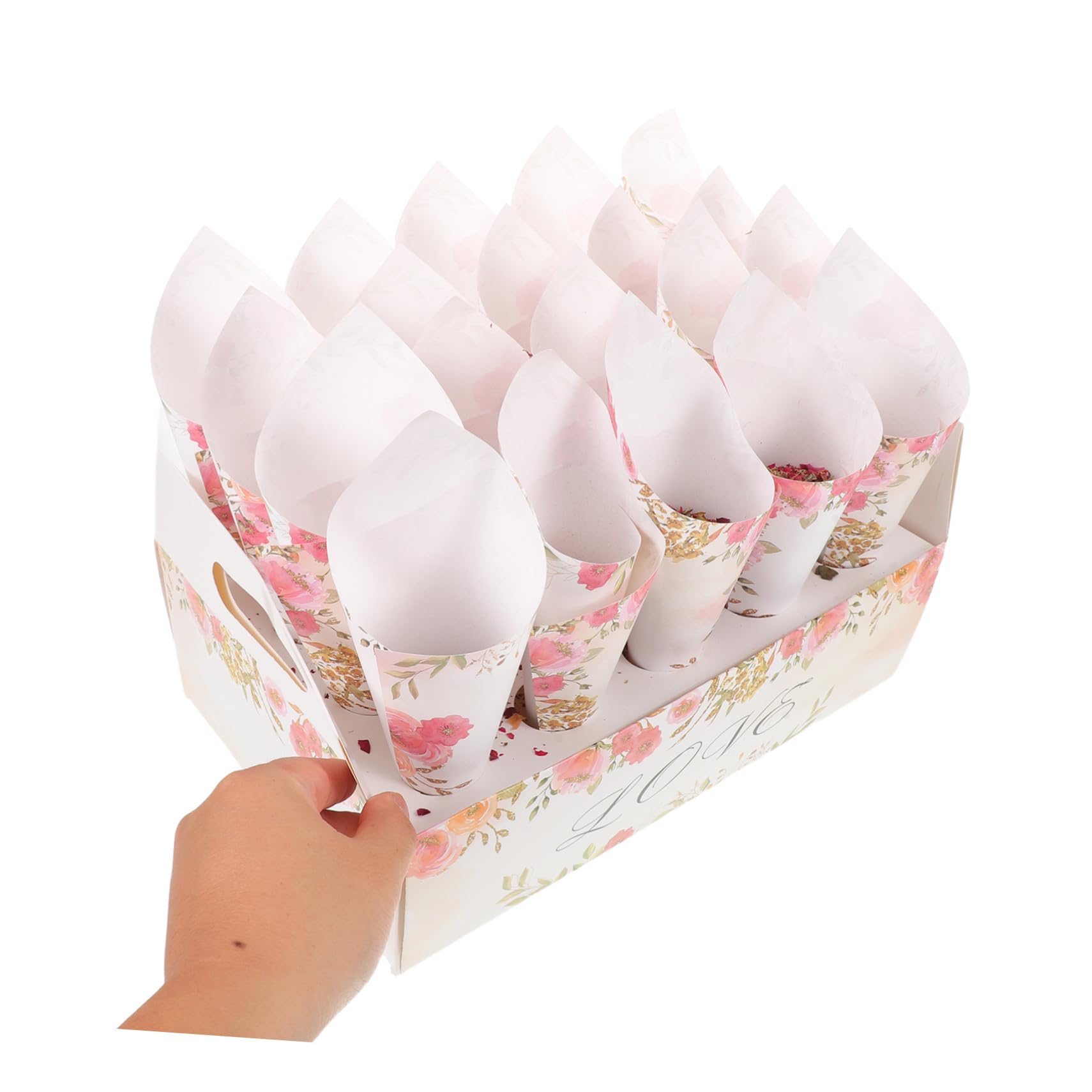 Hochzeitskonfetti Tüten Satz mit Tablett und Kegelhalter für Tischdeko