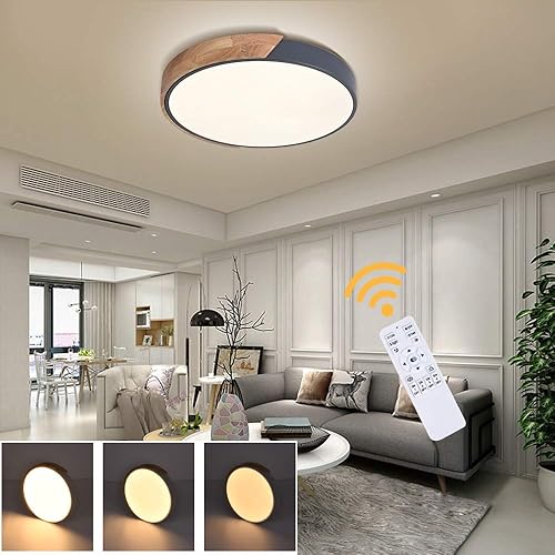 Miniatura 3 de EDISLIVE Lámpara de techo regulable de 19 pulgadas, moderna, minimalista, LED, forma redonda, madera, metal y acrílico, lámpara de techo empotrada