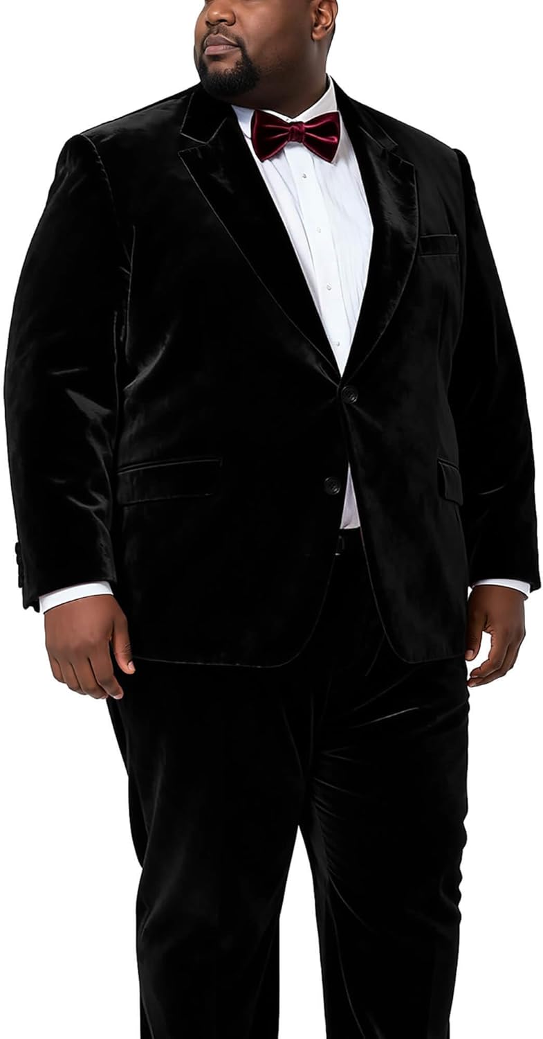 GATMSTZ Big and Tall Velvet Tuxedo for Men Suits 2 Piece Set Classic Fit Formal Winter Pants Jacket Wedding Business Dinner