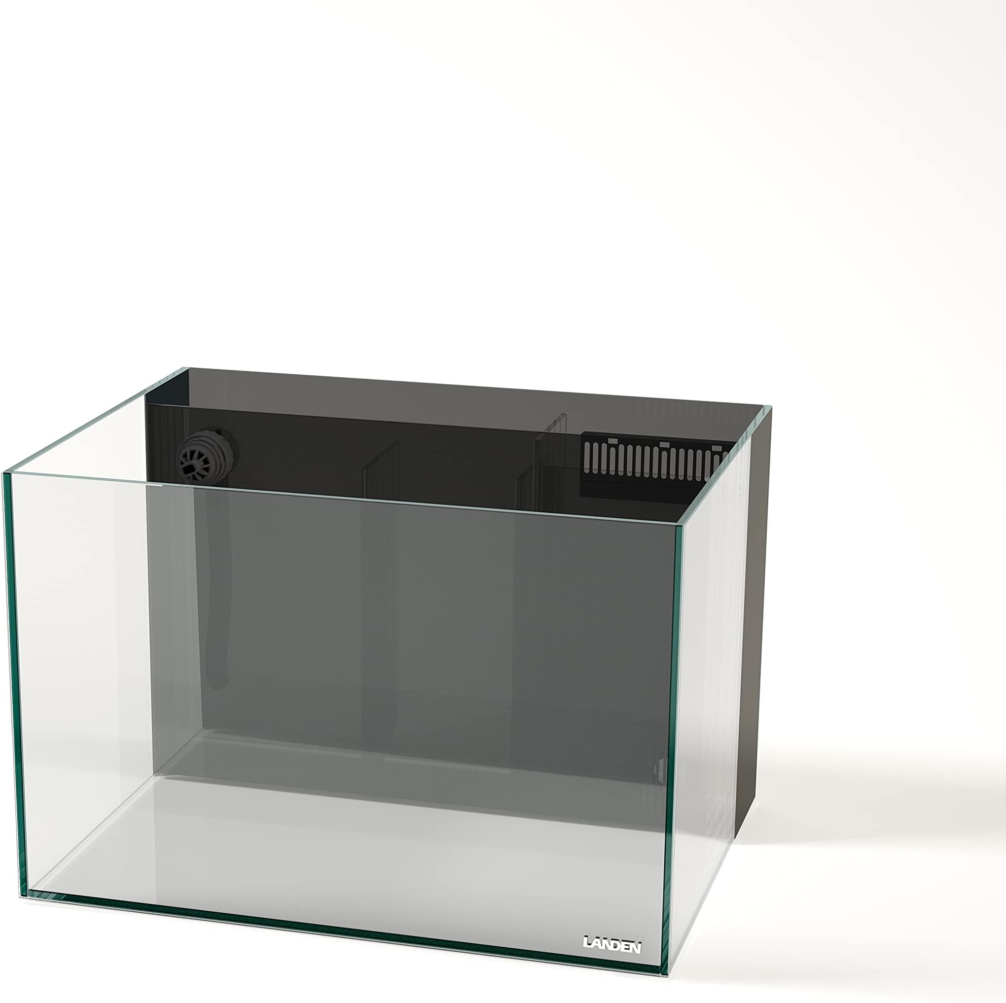 Landen 60P 26.23 Gallon Ultra Clear All Glass Rimless Low Iron Aquarium Tank with Rear Filtration Chamber for Salt and Fresh (Return Pump Included) 23.6Wx17.7Dx15.8H in(60x45x40cm) 8mm Thickness