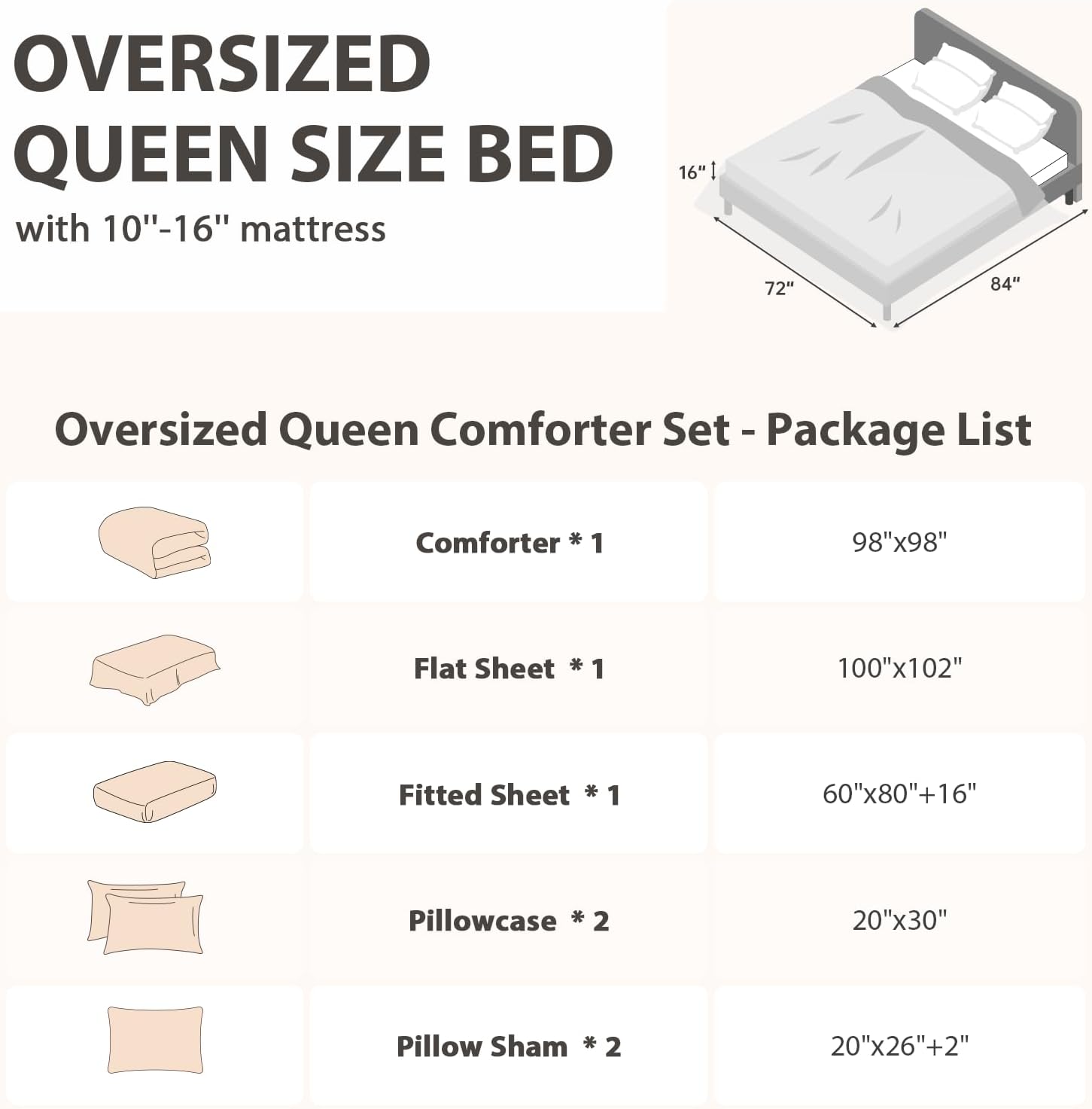 MUXHOMO 7 Pieces Oversized Queen Comforter Set, Seersucker Bed in a Bag Oversized Queen Size, All Season Luxury Bedding Set with Comforter, Flat Sheet, Fitted Sheet, Pillowcases & Shams, Khaki image 4