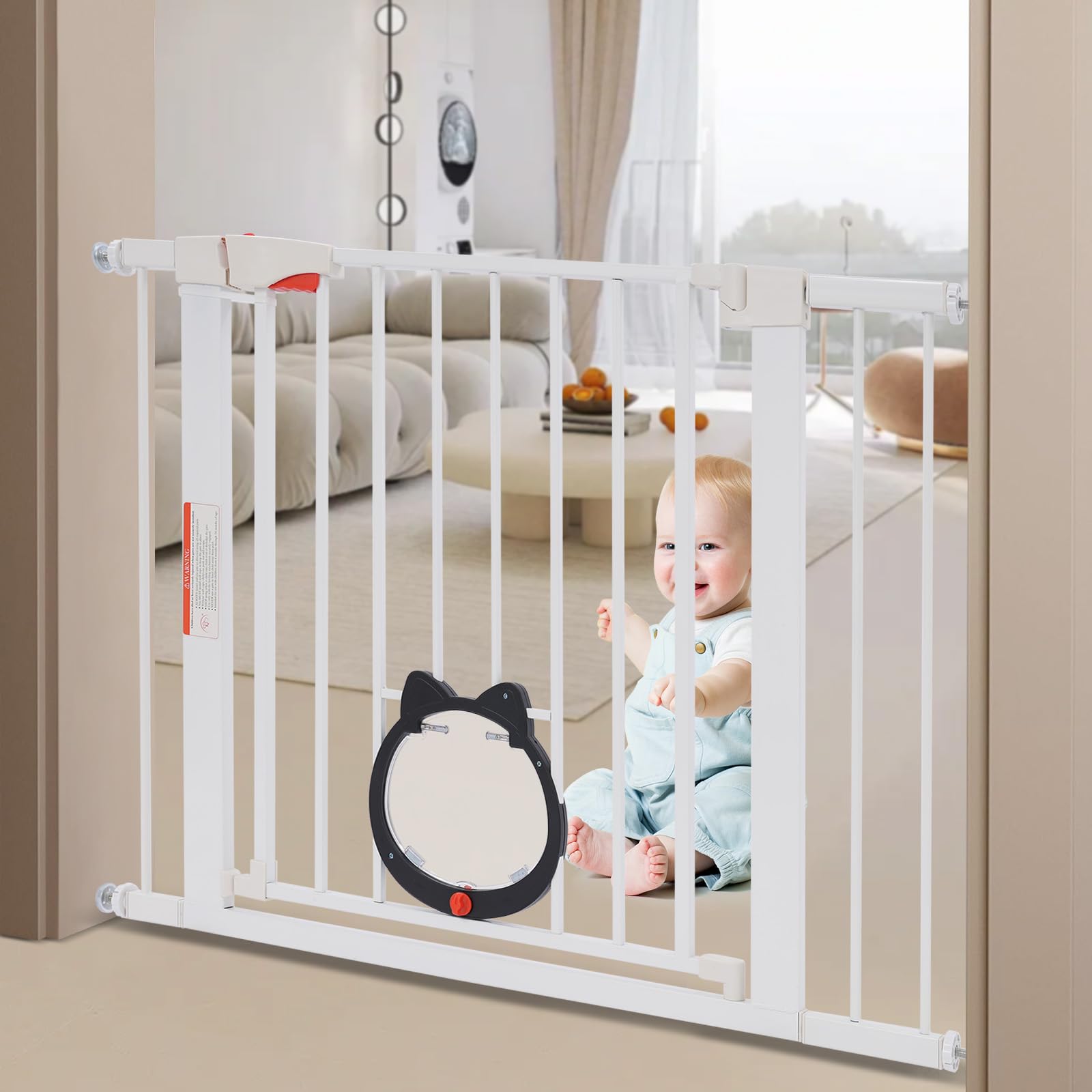 Treppenschutzgitter -93X76Cm Treppenschutzgitter Ohne Schwelle - Treppengitter Treppenschutzgitter Kindergitter Freistehende Schutzgitter (Weiß, M)