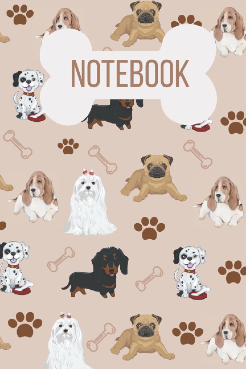 Notebook: Doggy notebook with Dachshund, Maltese, Pug, Basset Hound and Dalmation.