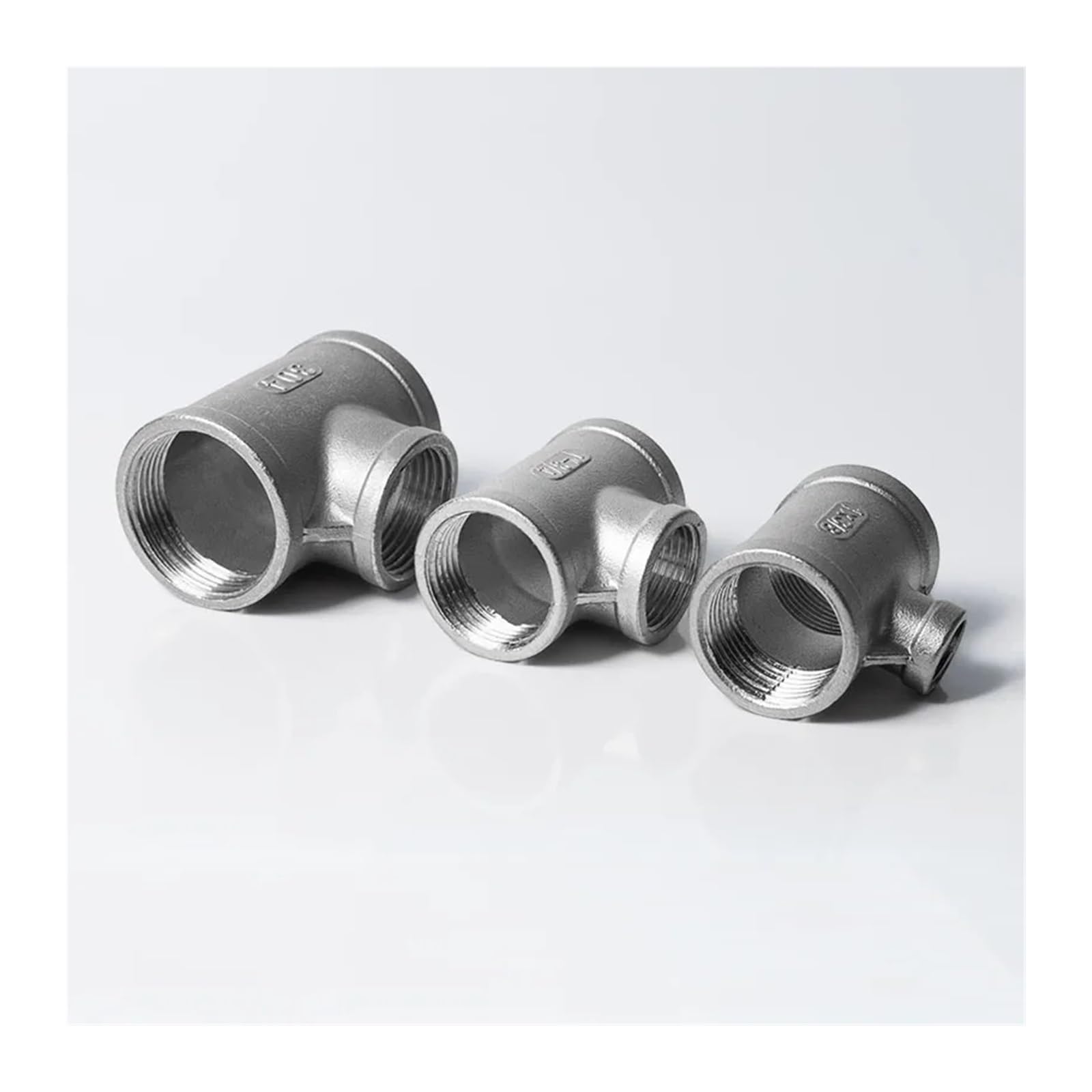 1/2 "3/4" 1 "1-1/4" 1-1/2 "adaptador acoplador de conector reductor de ajuste de tubería de acero inoxidable de tres vías en T de hilo femenino de 304"(2-2.5-2)