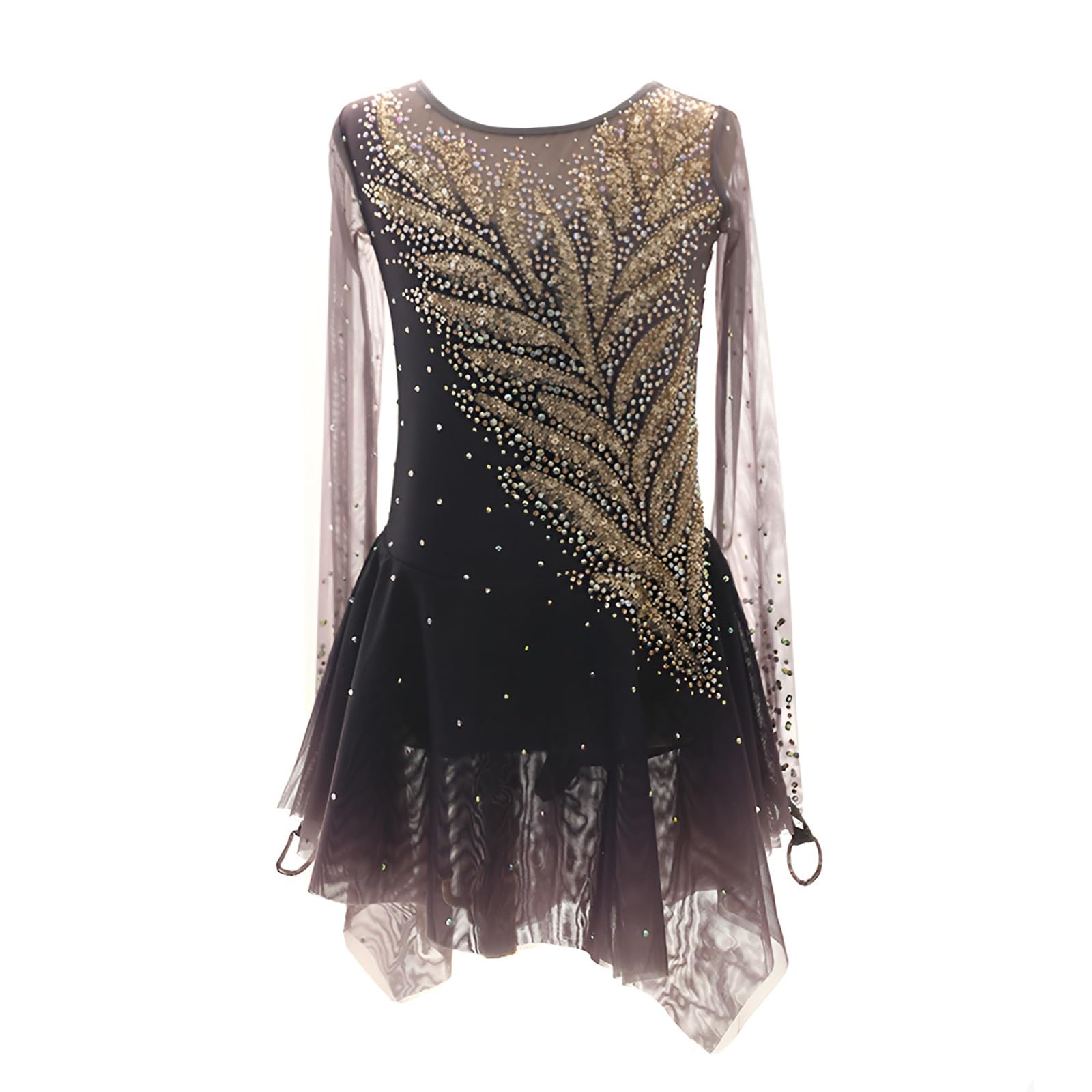 Girl's Figure Skating Dress with Rhinestones, Women's Handmade Ice Skating Dress for Competition and Performance(XX-Small) Brown