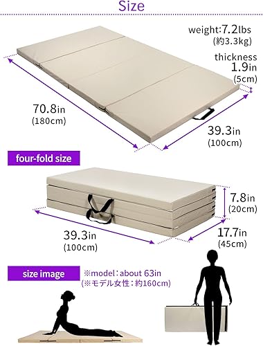 Miniatura 6 de Tapete de gimnasia plegable y elástico de 71 x 39 x 2 pulgadas, para entrenamiento muscular, para niños, para yoga, deportes, insonorización, uso