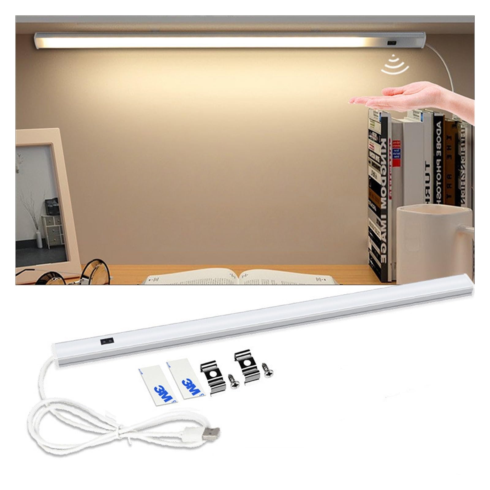 Oświetlenie Pod Szafką Lampka LED Do Szafki PIR Motion Ręczny Czujnik Zamiatania Lampki Nocne Wtyczka USB 30/40/50CM Kuchnia Szafa Sypialni Nocna(Warm white,50cm)