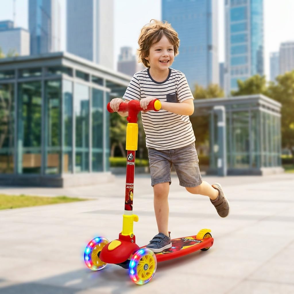 Iron Man Style 3-Wheel Kick Scooter for Kids | Adjustable Handlebar, LED Wheels & Stable Ride-On Scooter-image-5