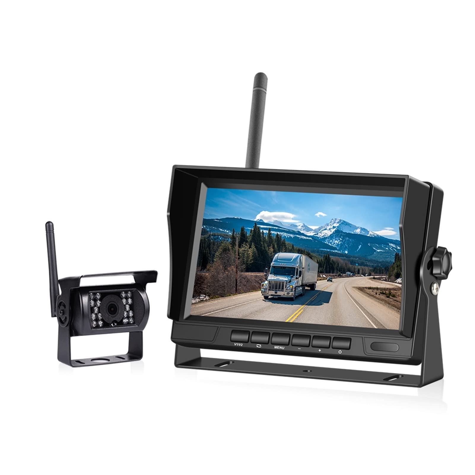 GPS pour Voiture, Surveillance de Voiture 7 Pouces Sauvegarde Camion sans Fil Affichage la Vue arrière et caméra Sauvegarde inversée WiFi for RV Autobus télé Écran d'affichage(1 Camera)