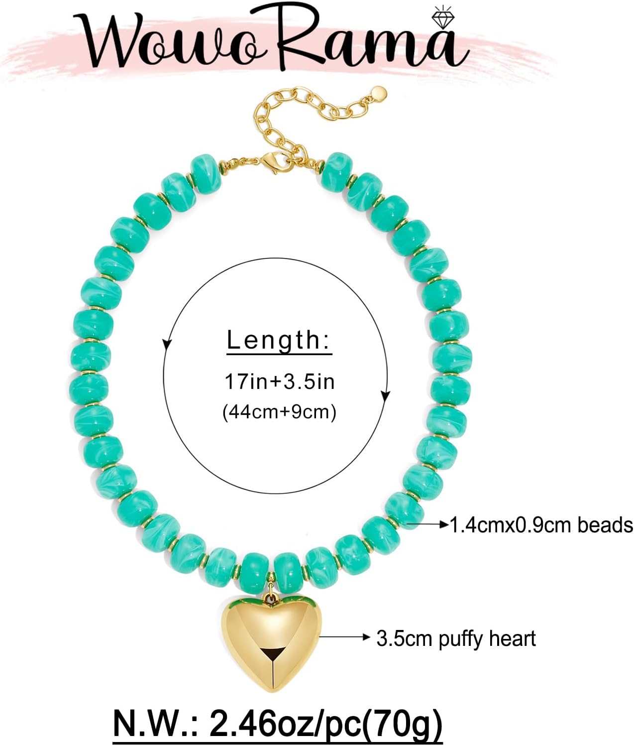 WOWORAMA Chunky Heart Necklaces for Women Colorful Resin Beaded Choker Necklace Gold Puffy Heart Statement Necklace Trendy Acrylic Choker Jewelry - Image 7