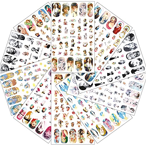 Nail Art Stickers Decals with Cute Sexy Portrait Design Hollywood Actress Marilyn Monroe Celebrity Lovely Baby Water Transfer Full Sticker for Women French DIY Nail Decoration 10 Sheets