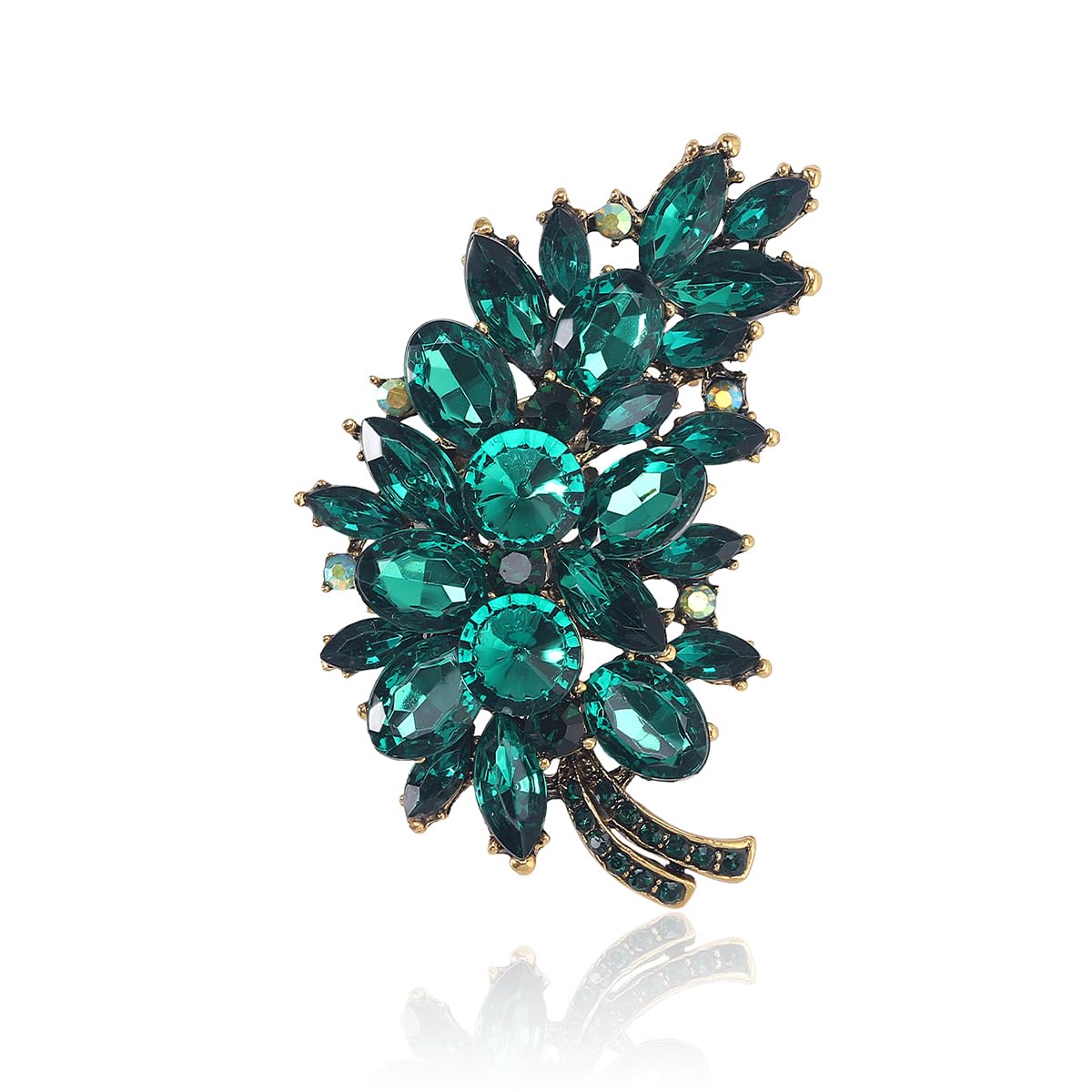 Shiny Rhinestone Feather Brooches for Women Casual Crystal Glass Flower Pins Jewelry Accessories Gifts