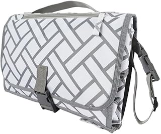 ホワイト格子 おむつ替えシート ポーチ 折りたたみ 携帯用 ベビー 旅行 お出かけ 便利 コンパクト 防水 クッション付き バッグ型 おしゃれ 収納ポケット付き 新生児 赤ちゃん おむつ交換シート 持ち運び シンプル かわいい 外出先対応