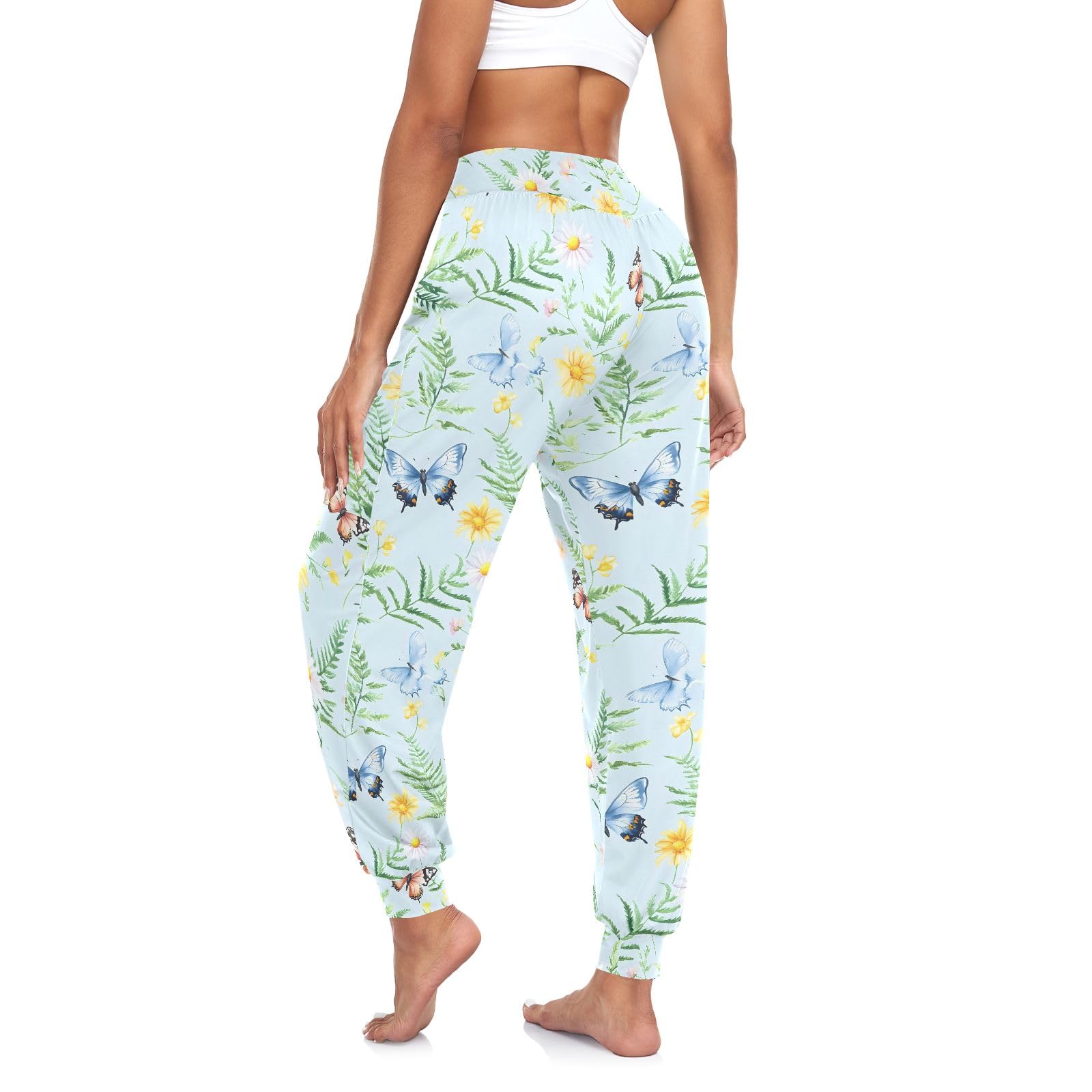 Watercolor Wildflowers Botanical Butterflies Women's Joggers Jogger Sweat Pants Lightweight Pants for Summer, M
