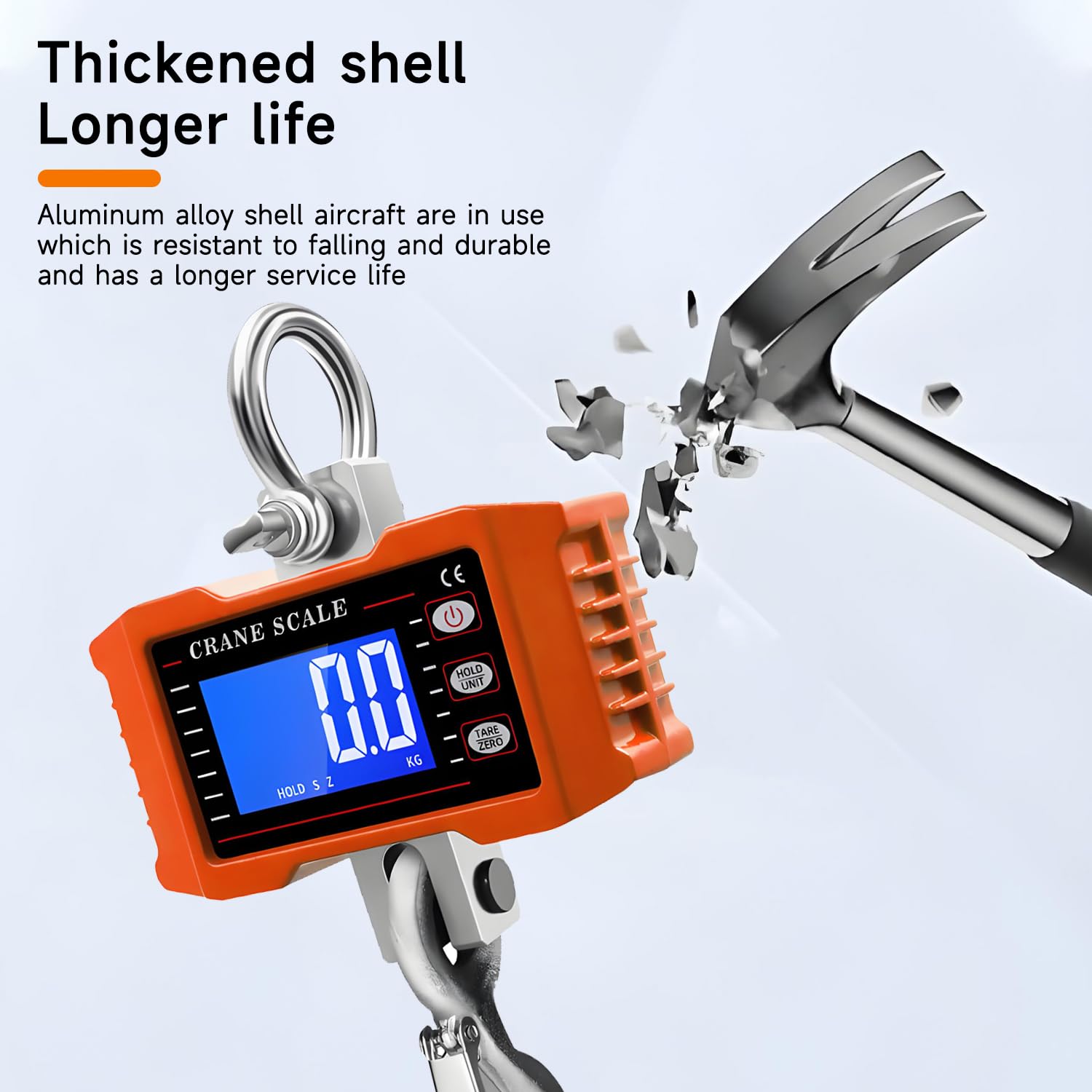 QUMOX Balance suspendue numérique 1000 kg avec télécommande – Boîtier robuste en alliage d'aluminium, crochet en acier fin, écran LCD rétroéclairé, alimentation par piles,Orange