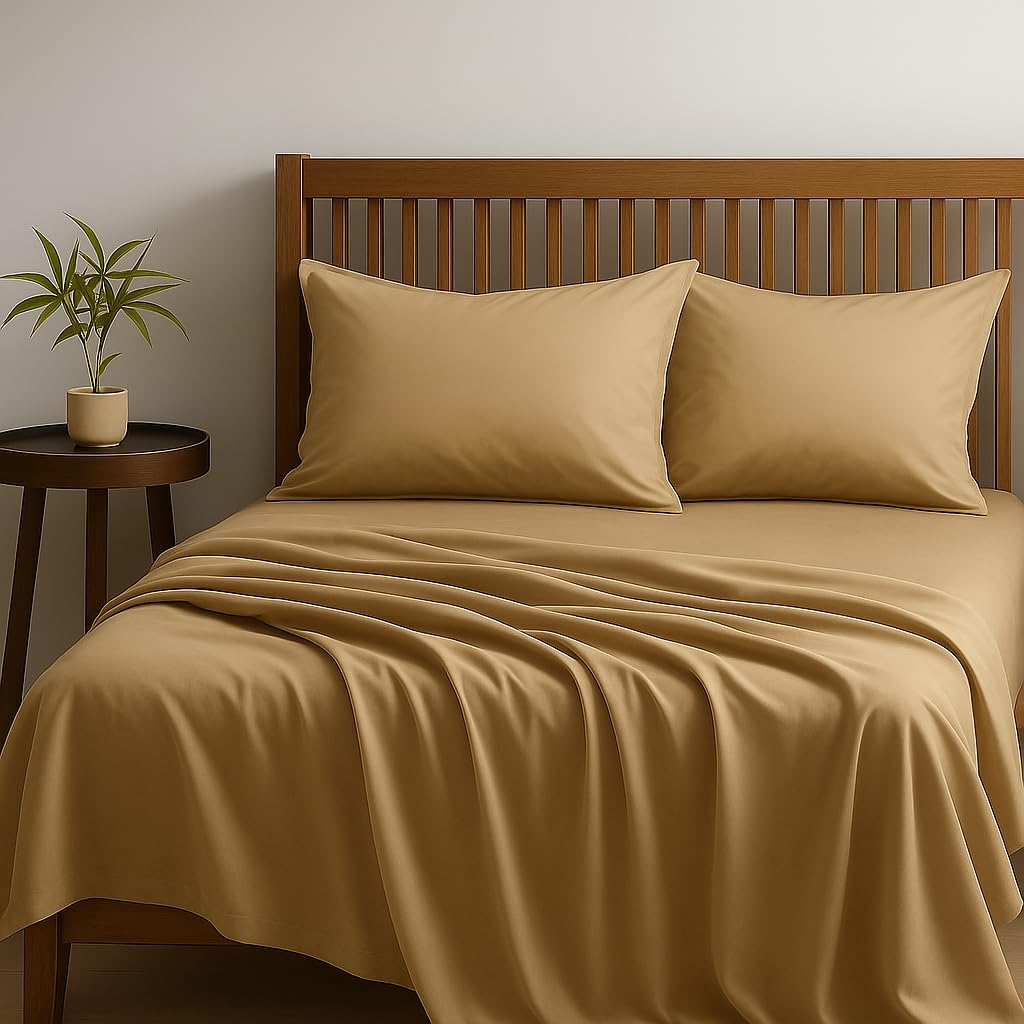 Bedsheets for King - 108x108 Inch Bed - Microfiber Plain Baige Bed Sheet Include Pillow Cover, Ultra Soft | for Home, Hotel, Villa, Resort and Guest House