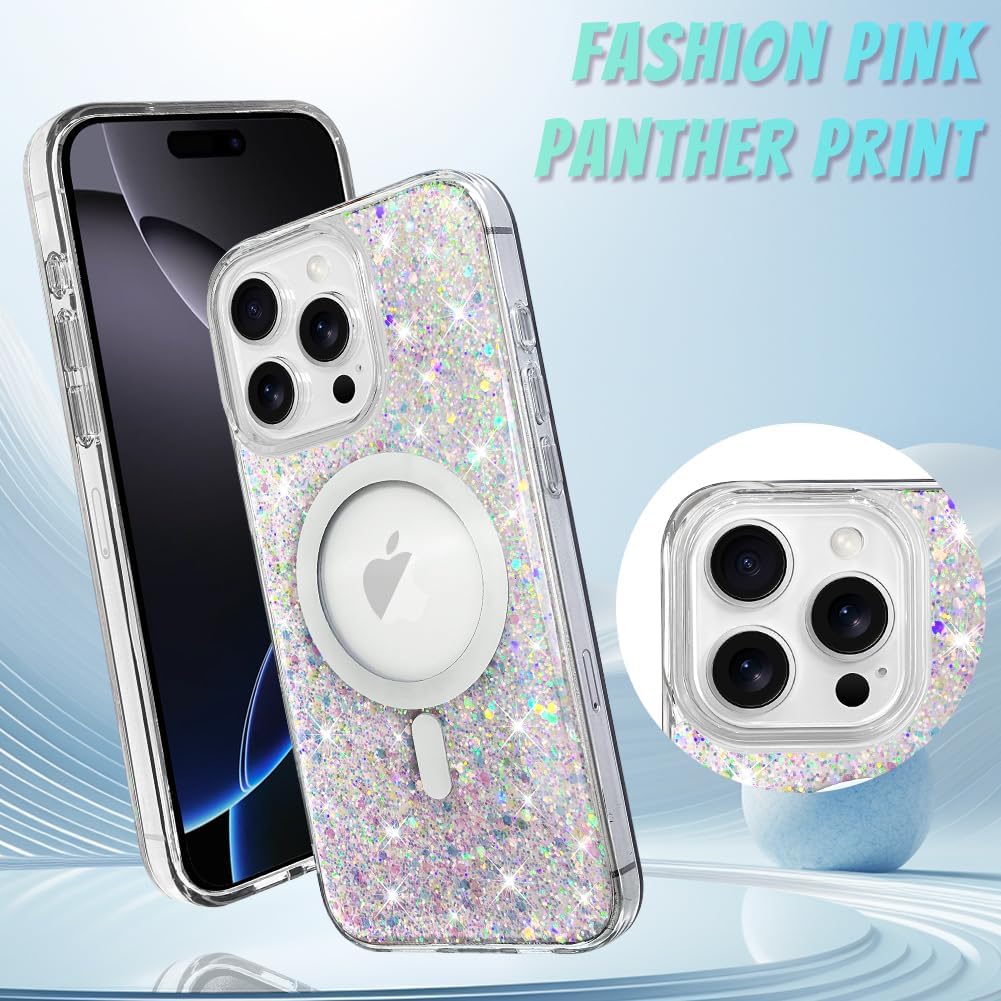 Bonoma for iPhone 16 Pro Max Case Sparkly Glitter Bling Back, Magnetic Support for MagSafe Shockproof, Crystal and Clear High-Duty Protection for Girls Women-Sparkly Glitter - Image 2