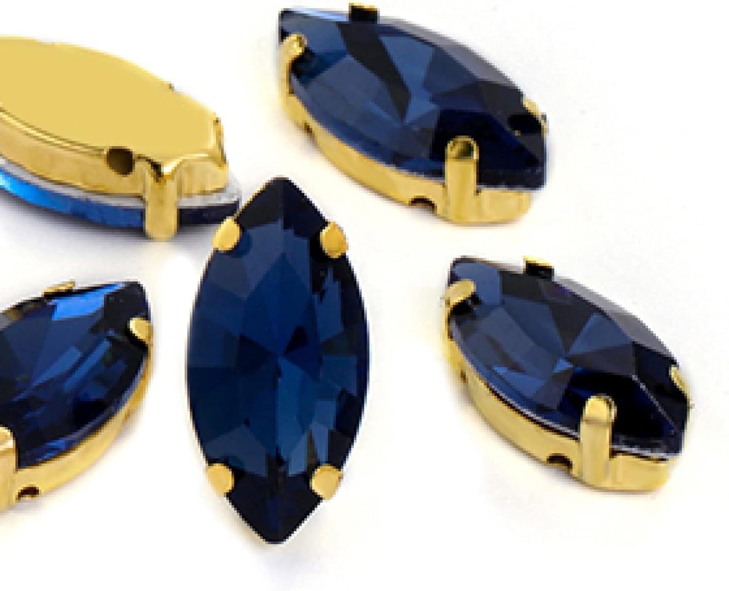 cyrkonie， Kryształki szklane w kształcie oka konia/liścia z pazurami do przyszycia kryształowego kamienia Strass Diamond akcesoriów szycia ubrań(Dark Blue,9X18mm 50pcs)