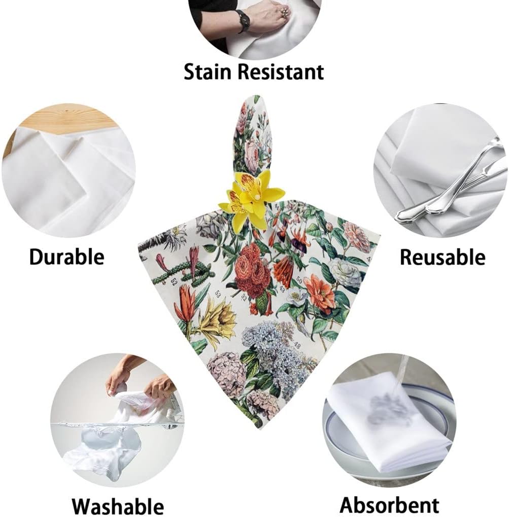 Vintage Poster Floral Table Napkins Cloth Set Handkerchief Wedding Party Placemat Banquet