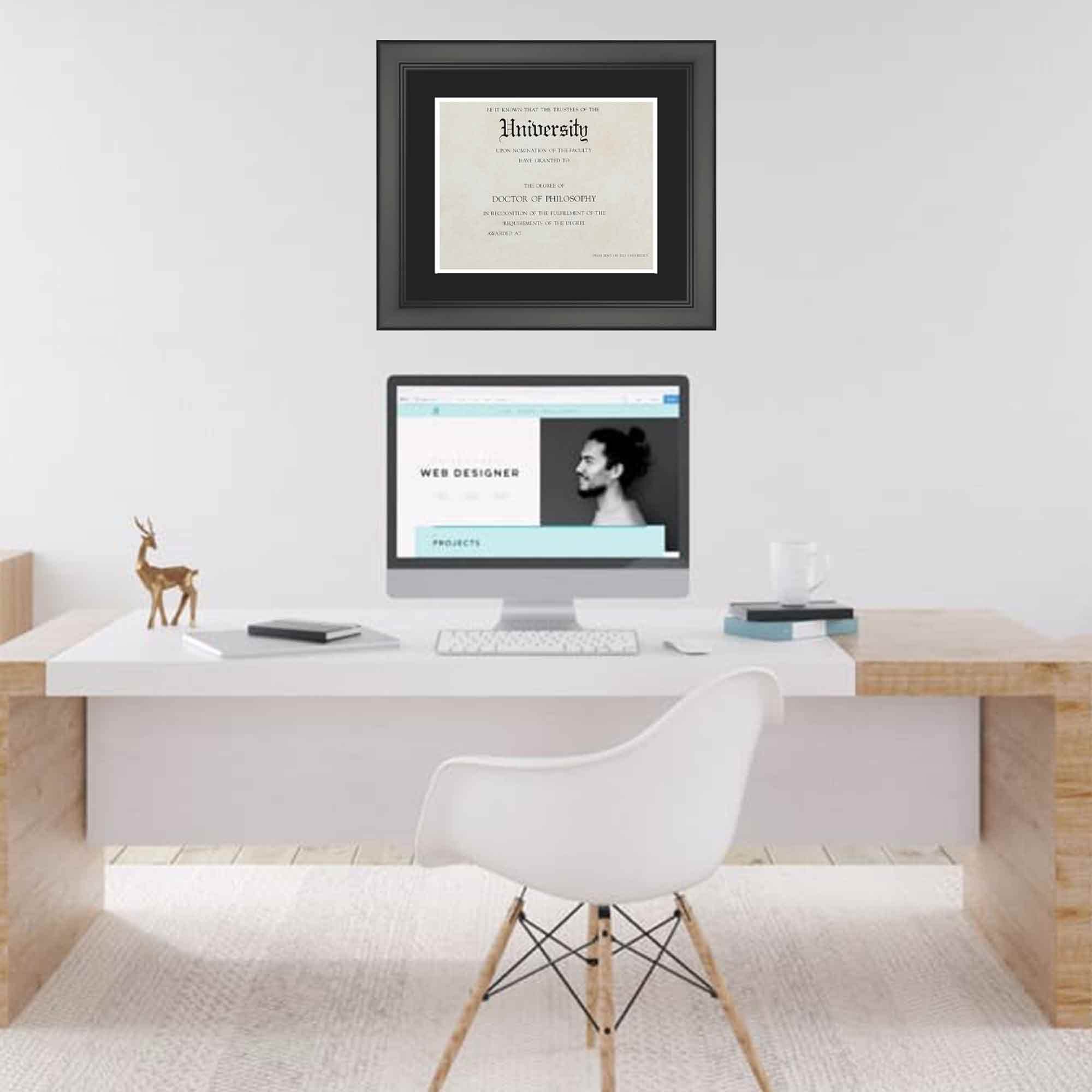 CustomPictureFrames.com 11.5x13.5 Black Diploma Frame with Black on White Double Mat for 7.5x9.5