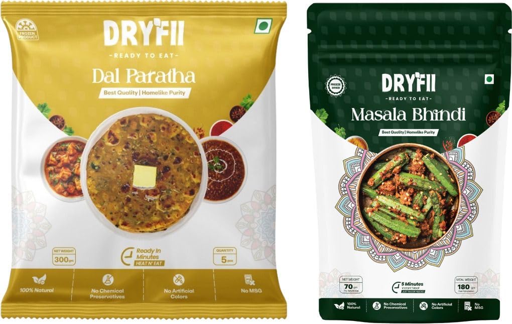 Dryfii Ready-to-Eat Dal Paratha (5 Pcs Parathas) with Masala Bhindi | Veg Combo Meal | Pure Vegetarian-image-30