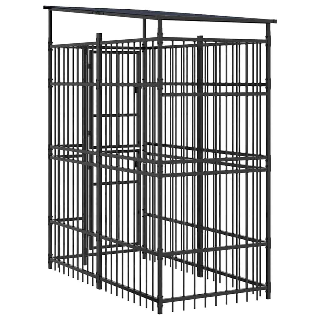 Gabbia per Cani da Esterno con Tetto in Acciaio 103 x 200 x 228 cm Nero