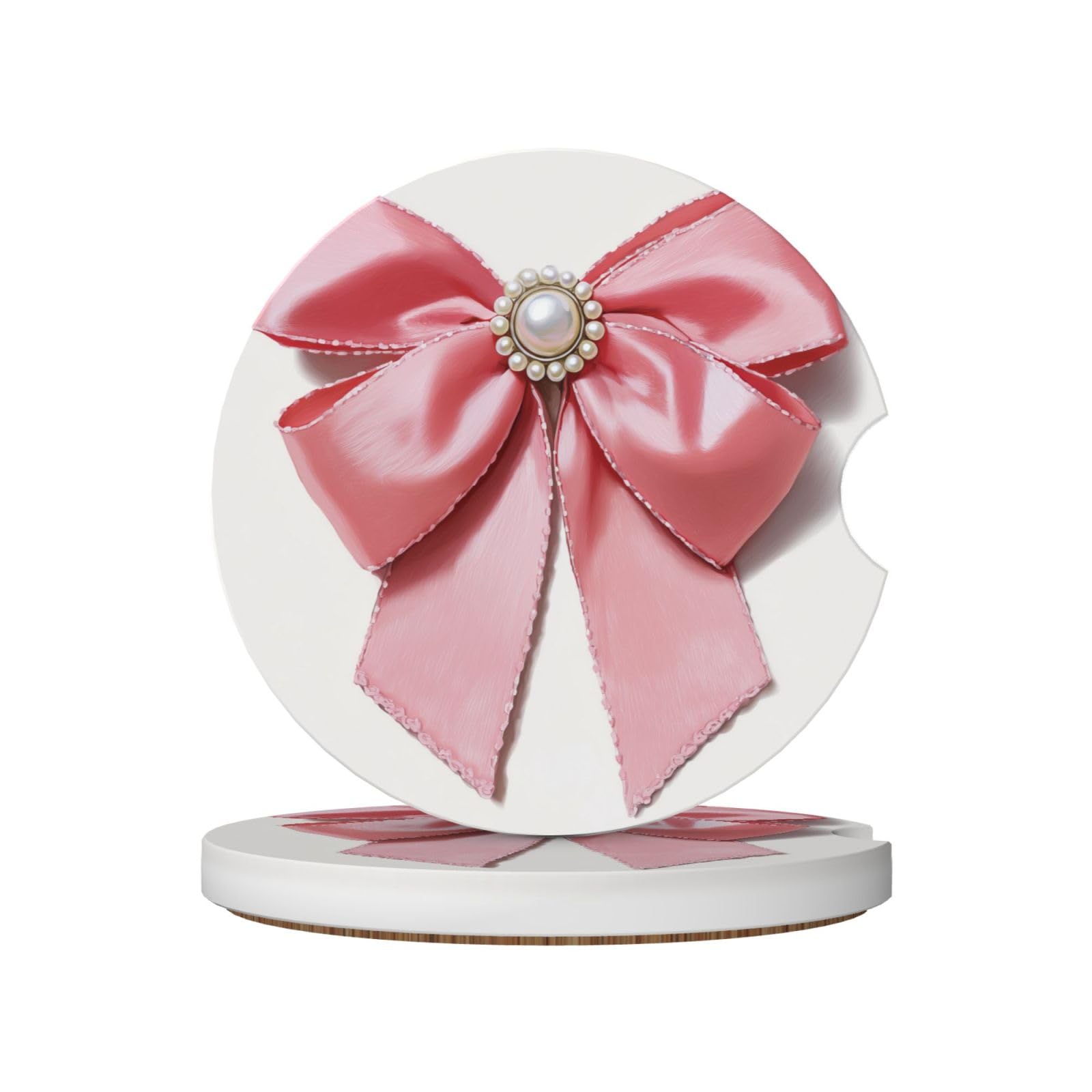Single Pink Bow with Pearl Ceramic Coasters,2pcs
