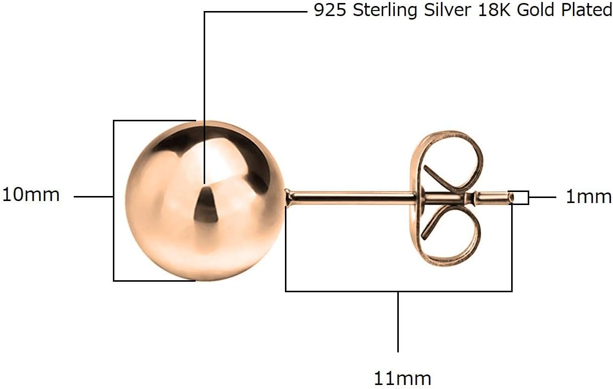 Savlano 925 Sterling Silver 18K Gold Plated Ball Stud Earrings For Women & Men - Image 4