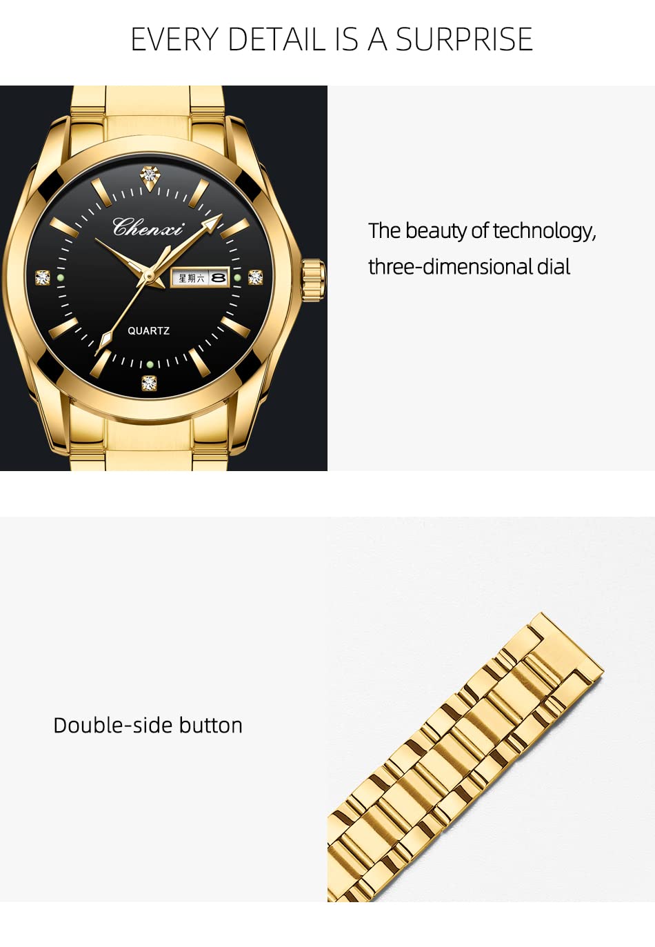 Paar Uhren Business Kleid Uhr Goldene Uhr Männer und Frauen Romantische Paar Quarzuhren Valentinstag Paar Passende Uhr Edelstahl Kalender Datum Leuchtend Wasserdicht für Sie und Ihn Uhren für Paare