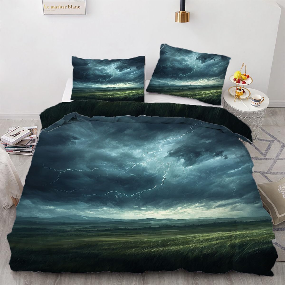NDXRWDZR Double Duvet Cover Set Thunderstorm Duvet Cover with Zipper Closure Bedding for Aldults Kids Soft Hypoallergenic Microfiber Quilt Cover 200x200 cm + 2 Pillowcases 50x75 cm