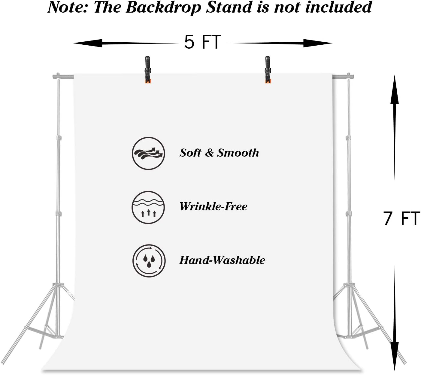 EMART 5x7 ft Non-Woven Fabric Solid Color White Screen Photo Backdrop with 2 x Backdrop Clamps for Photoshoot, Studio, Video and Televison