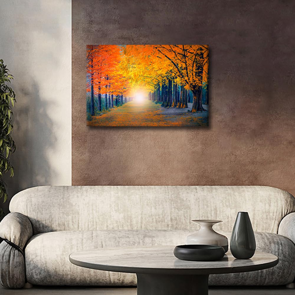 TISHIRON Wall Art for Living Room Tunnel in Autumn Paintings on Canvas Romantic Walkway Pictures Tree Modern Artwork Home Decor Natural Landscape Posters Prints Framed Stretched Ready to Hang 24x16in - Image 4