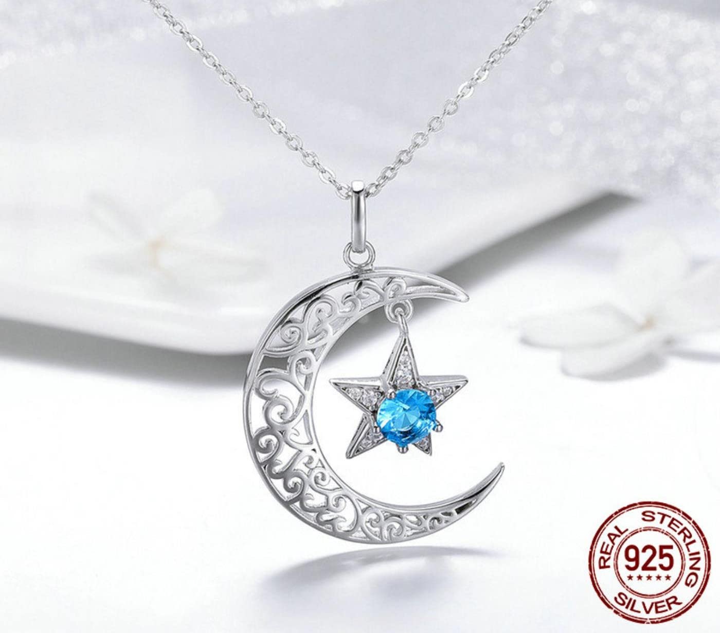 Ciondoli romantici per collane con Luna e Stella in Argento Sterling 925 per Regalo di Gioielli con Collana di Moda da Donna