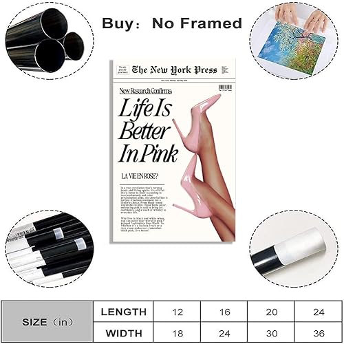 Miniatura 2 de Póster de moda Baby Pink Hot Girl Life Is Better In Pink Newspaper Wall Art Retro de tacón alto, imagen de los años 70, impresiones en lienzo de