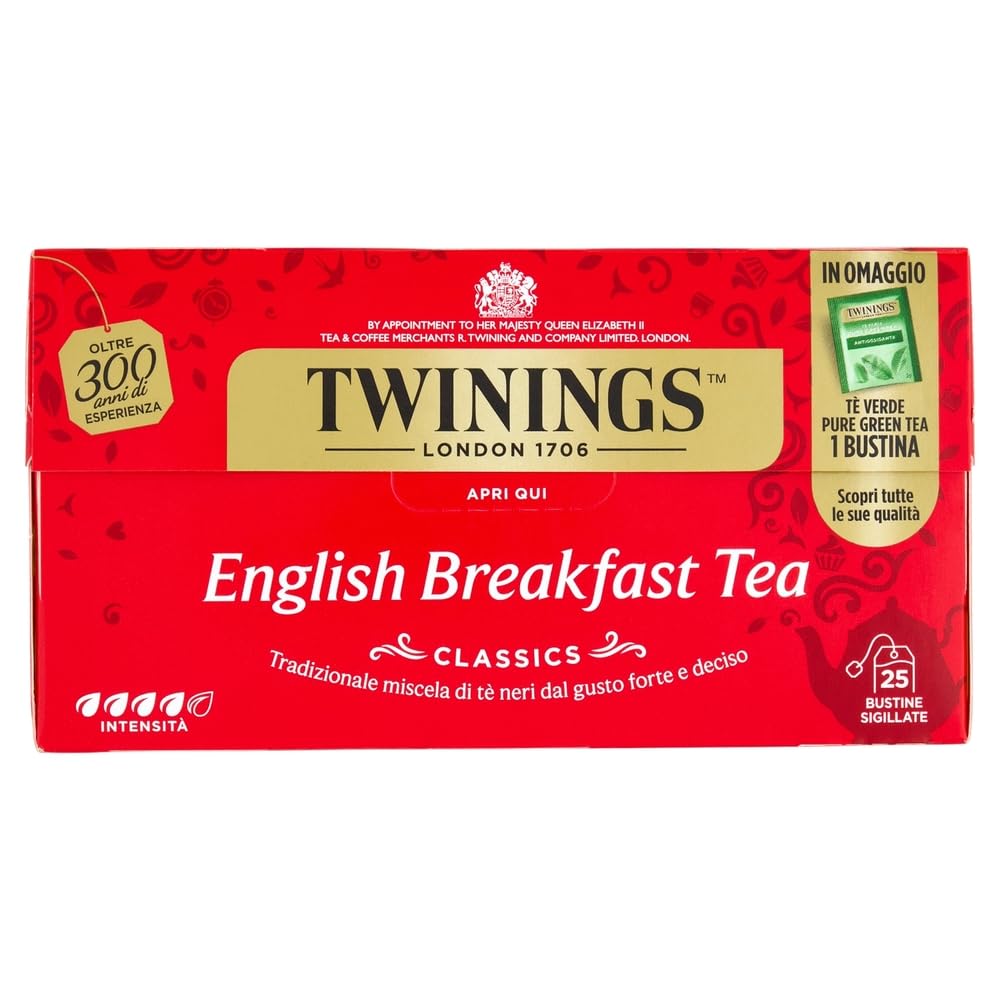Italian Gourmet Schwarzer Tee English Breakfast 12er Pack, 12 x 25 Teebeutel 50 g je Packung, kräftig & malzig, Frühstückstee für Morgenroutine, Büro & Gastro Vorratspack + Italian Gourmet Polpa
